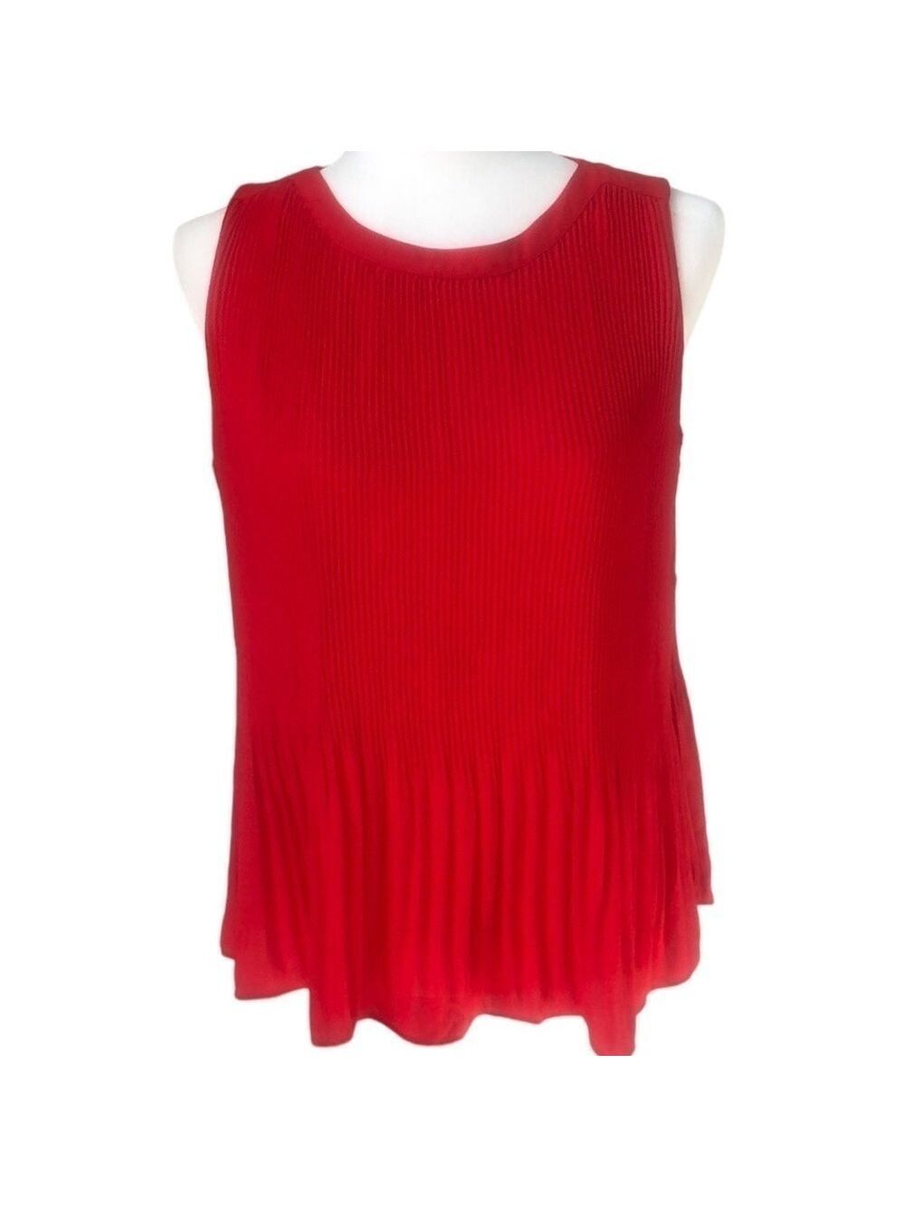 Ann Taylor LOFT Red Sleeveless Pleated Blouse Shirt Top Size MP